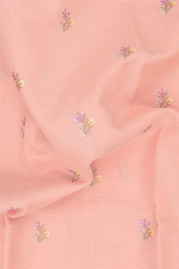 Kota Cotton Saree In Peach Pink With Floral Buttas