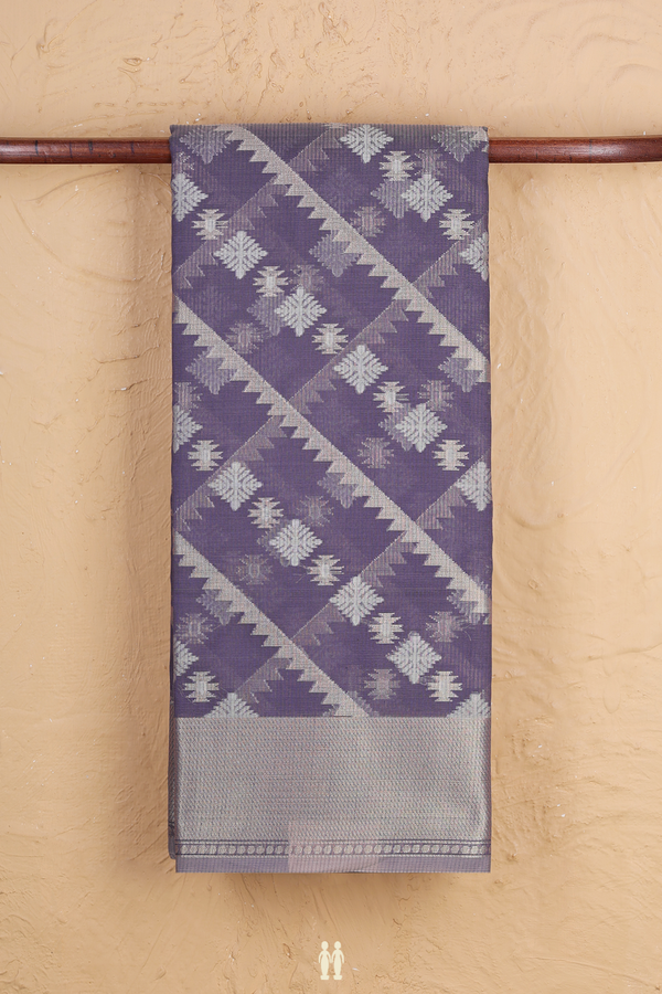 Kota Cotton Saree In Greyish Purple With Diagonal Design