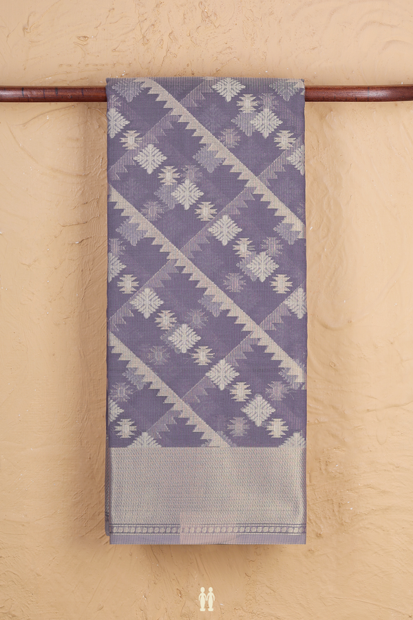 Kota Cotton Saree In Greyish Purple With Diagonal Design