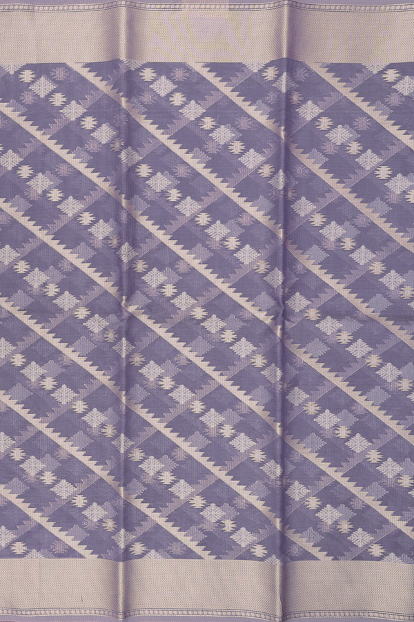 Kota Cotton Saree In Greyish Purple With Diagonal Design