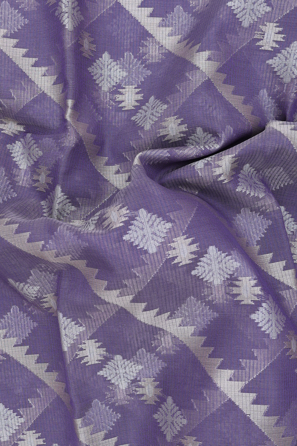 Kota Cotton Saree In Greyish Purple With Diagonal Design