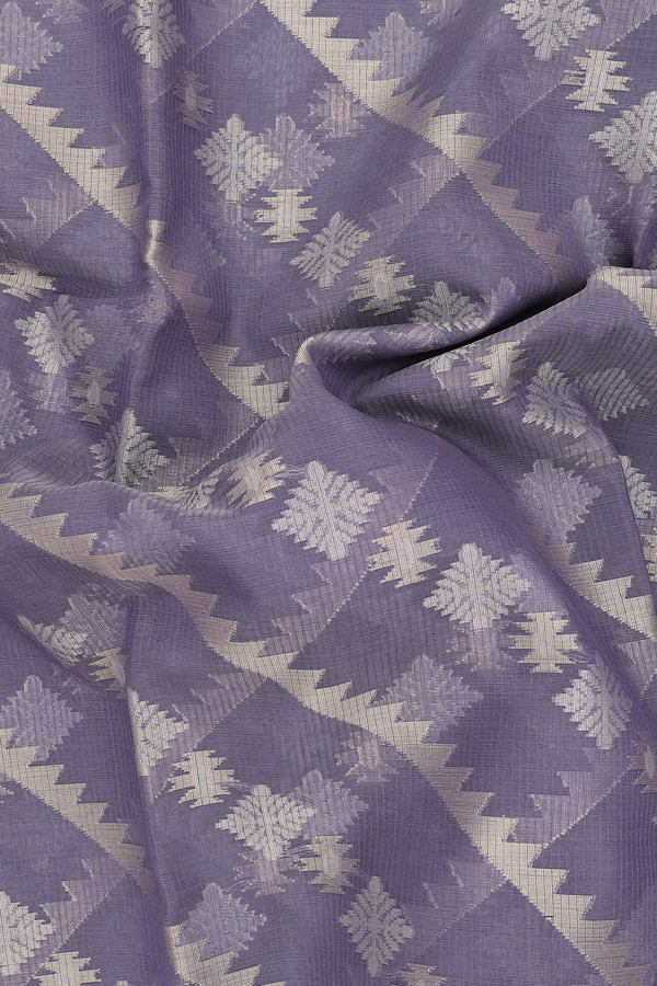 Kota Cotton Saree In Greyish Purple With Diagonal Design