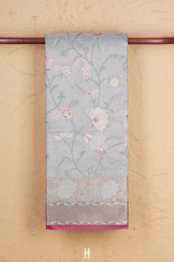 Kota Cotton Saree In Light Blue With Floral Design