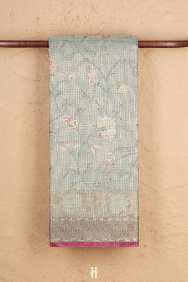 Kota Cotton Saree In Light Blue With Floral Design