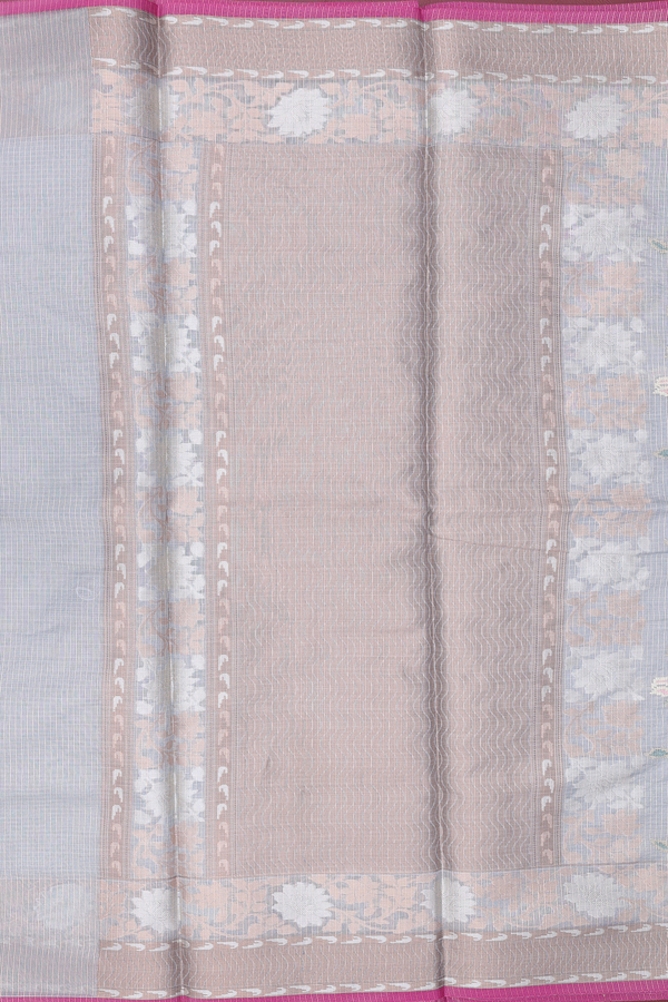 Kota Cotton Saree In Light Blue With Floral Design