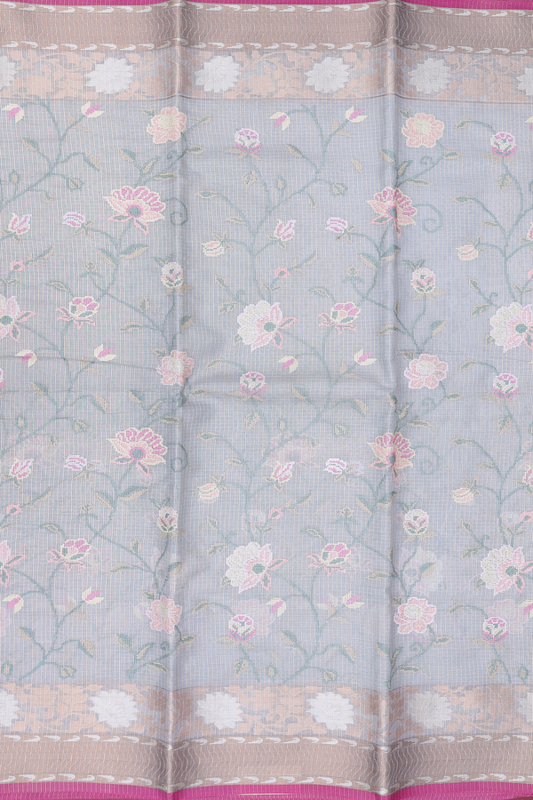 Kota Cotton Saree In Light Blue With Floral Design