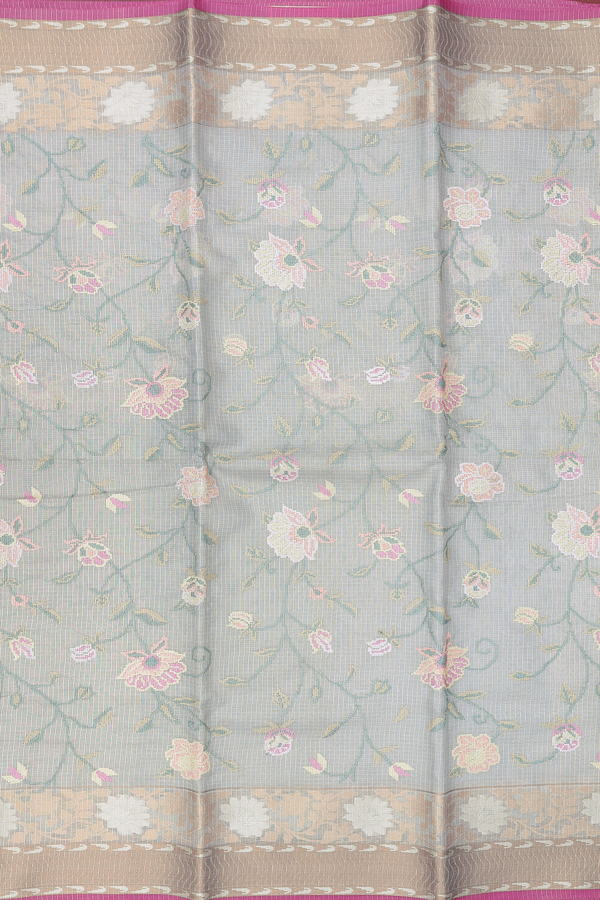 Kota Cotton Saree In Light Blue With Floral Design