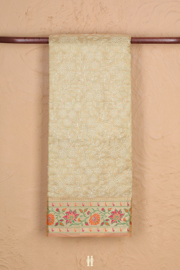 Kota Cotton Saree In Light Brown With Floral Design