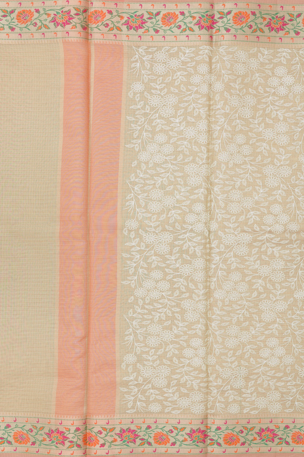 Kota Cotton Saree In Light Brown With Floral Design