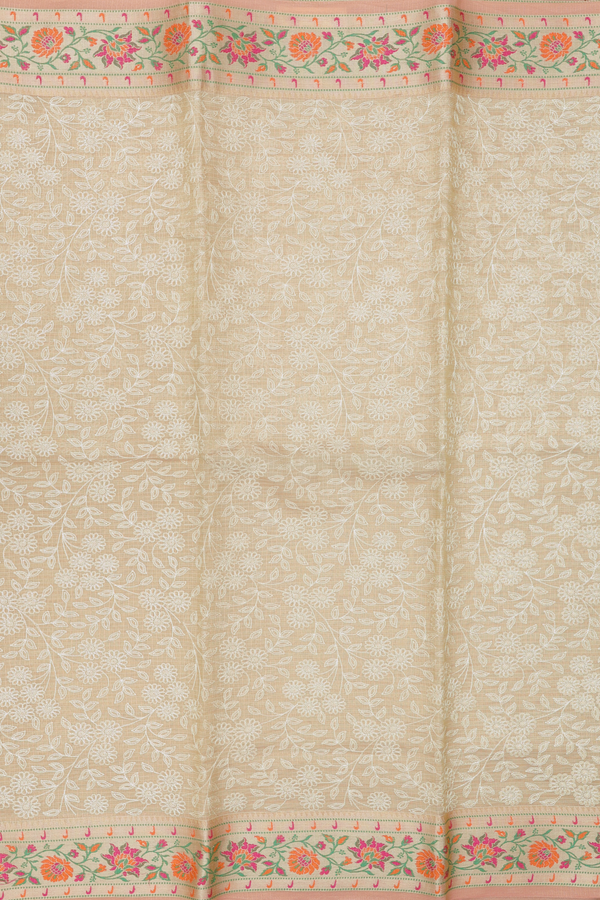 Kota Cotton Saree In Light Brown With Floral Design