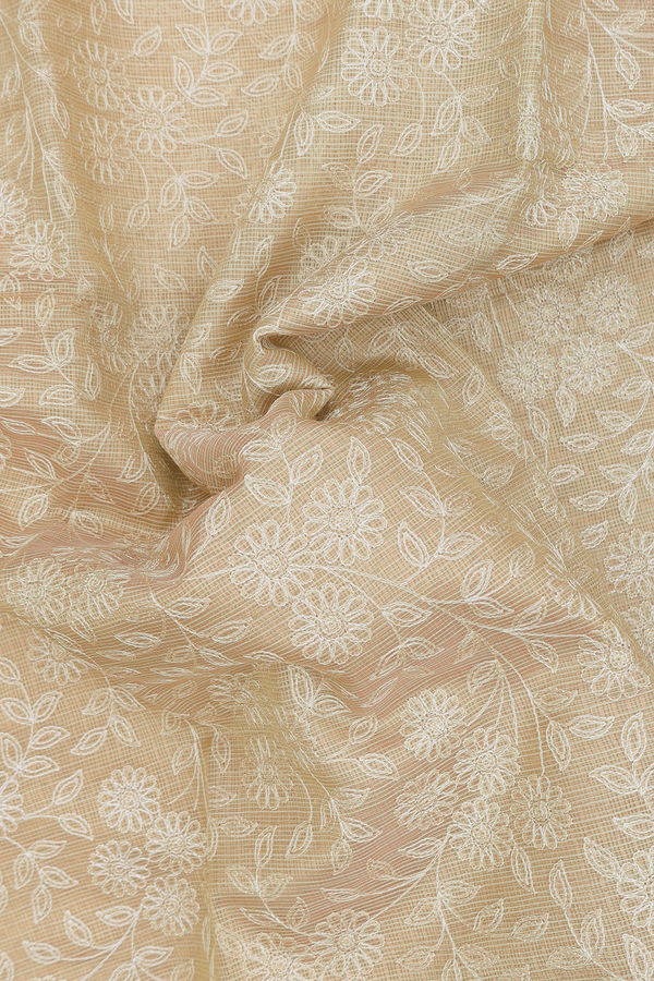 Kota Cotton Saree In Light Brown With Floral Design