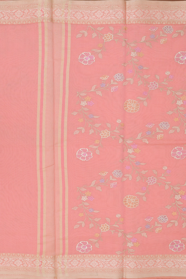 Kota Cotton Saree In Peach Pink With Floral Design