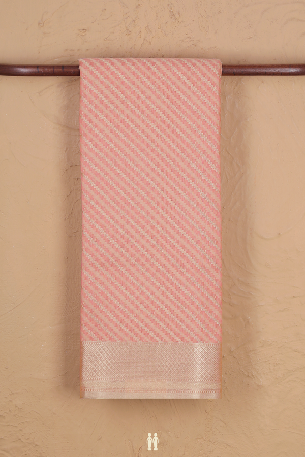 Kota Cotton Saree In Peach Pink With Diagonal Design