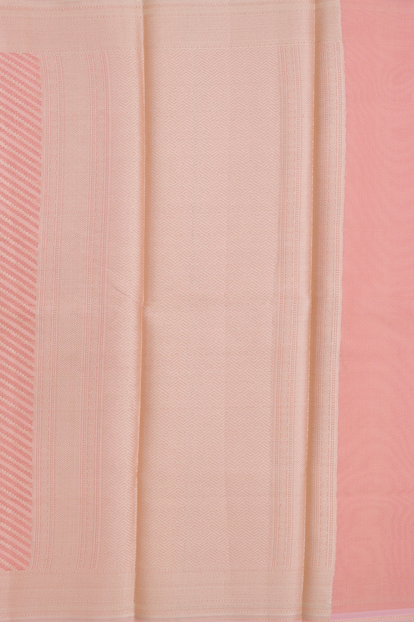 Kota Cotton Saree In Peach Pink With Diagonal Design