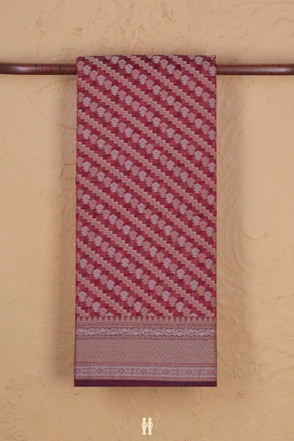 Kota Cotton Saree In Burgundy Red With Diagonal Design