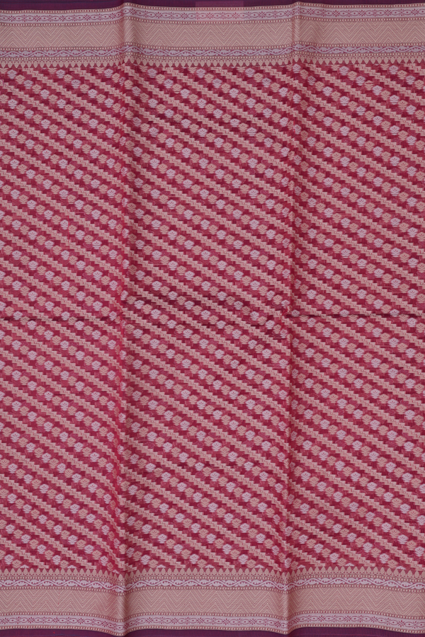 Kota Cotton Saree In Burgundy Red With Diagonal Design