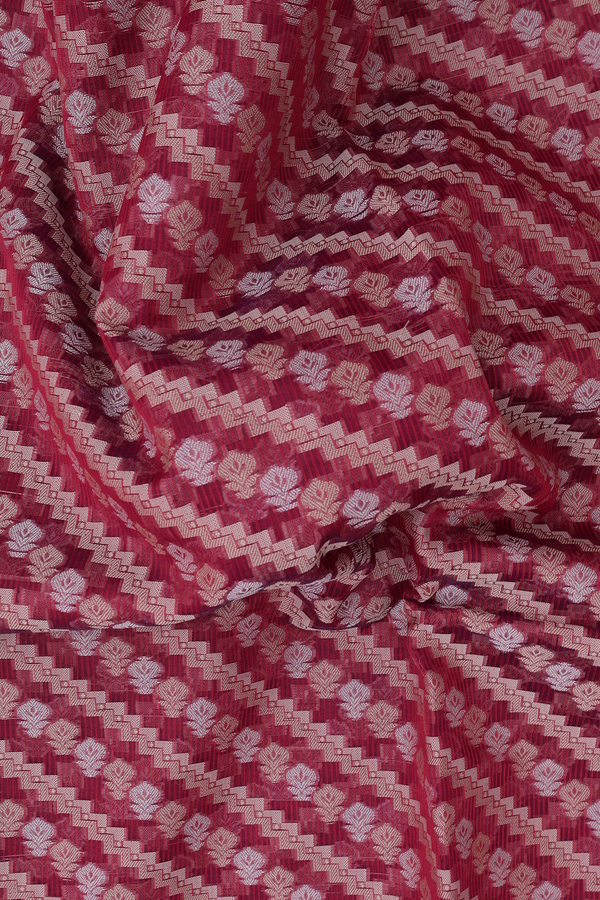 Kota Cotton Saree In Burgundy Red With Diagonal Design