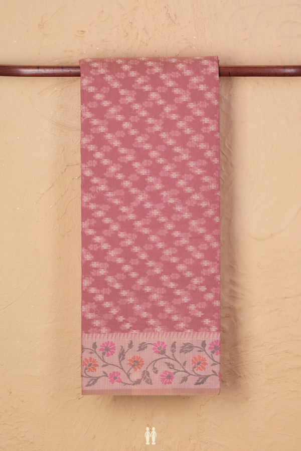 Kota Cotton Saree In Dusty Red With Diagonal Design
