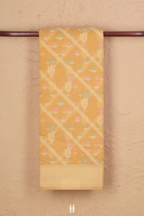 Kota Cotton Saree In Yellow With Allover Design