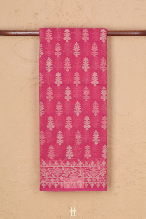 Kota Cotton Saree In Rani Pink With Threadwork Buttas