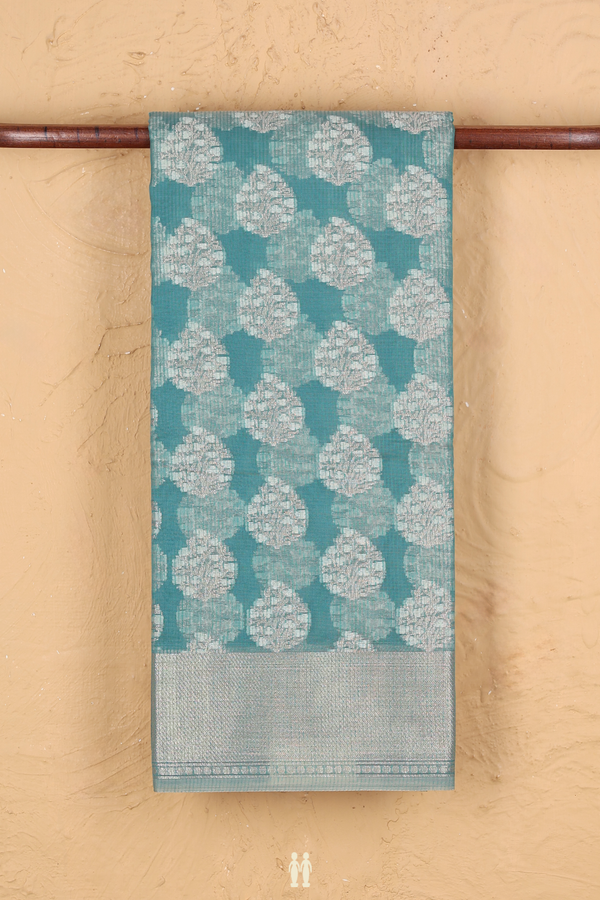 Kota Cotton Saree In Turkish Blue With Zari Motifs