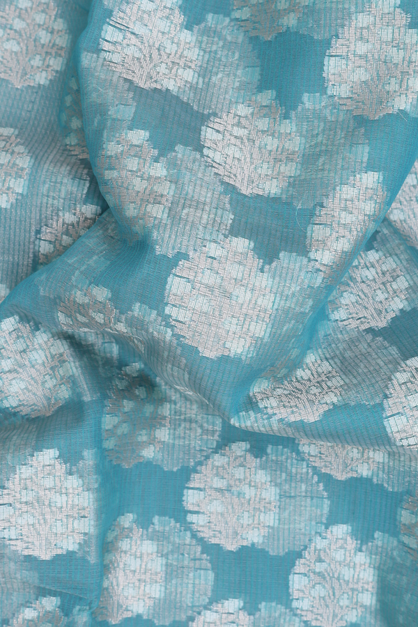 Kota Cotton Saree In Turkish Blue With Zari Motifs