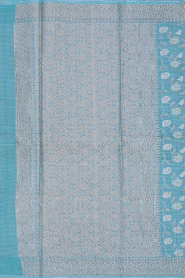 Kota Cotton Saree In Turkish Blue With Floral Design