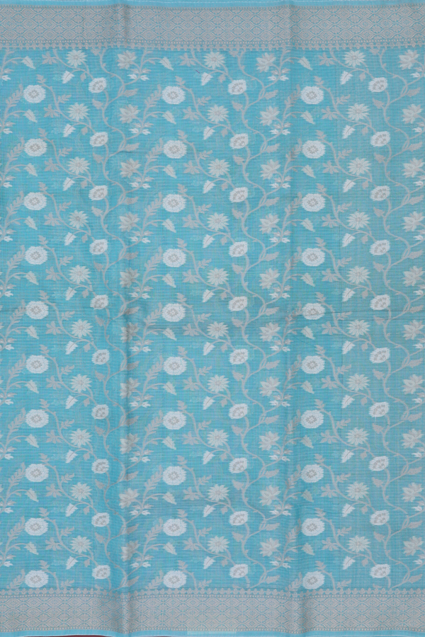 Kota Cotton Saree In Turkish Blue With Floral Design