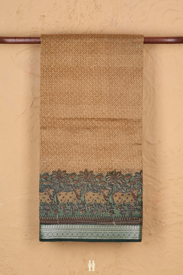 Chanderi Cotton Saree In Brown And Cream With Diamond Design