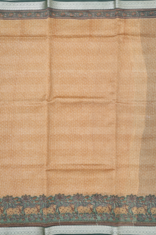 Chanderi Cotton Saree In Brown And Cream With Diamond Design