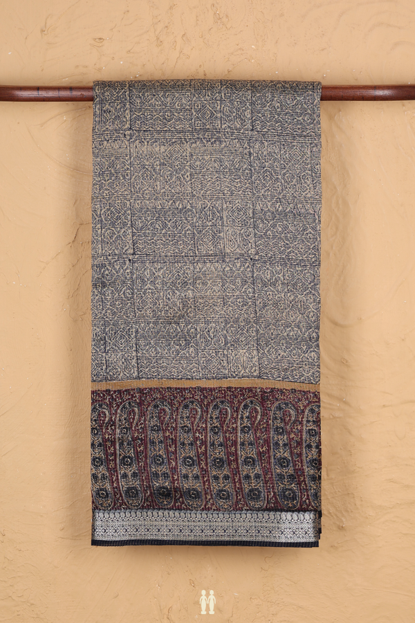 Chanderi Cotton Saree In Cream And Blue With Allover Design