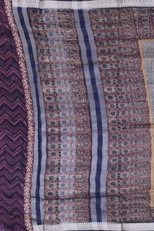 Chanderi Cotton Saree In Cream And Blue With Allover Design
