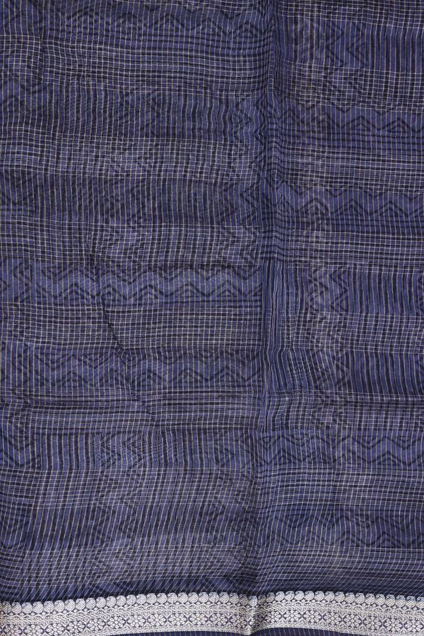 Chanderi Cotton Saree In Cream And Blue With Allover Design