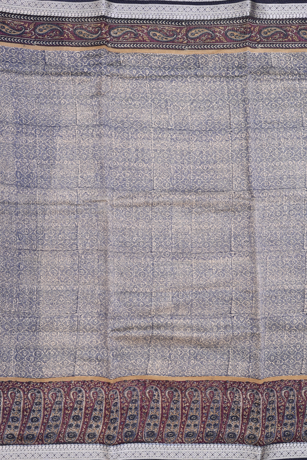 Chanderi Cotton Saree In Cream And Blue With Allover Design