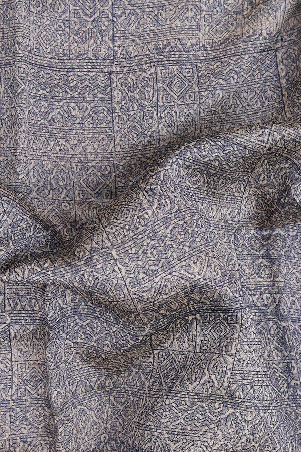 Chanderi Cotton Saree In Cream And Blue With Allover Design