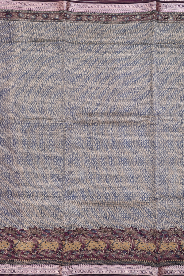 Chanderi Cotton Saree In Blue And Cream With Diamond Design