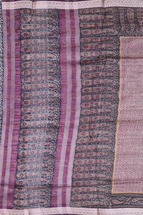 Chanderi Cotton Saree In Purple And Cream With Allover Design