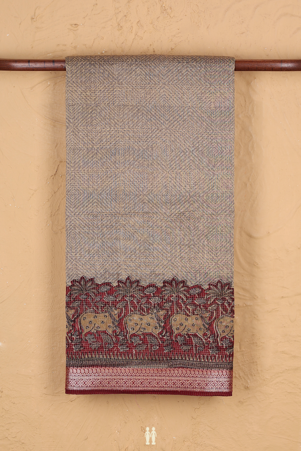 Chanderi Cotton Saree In Grey And Cream With Diamond Design