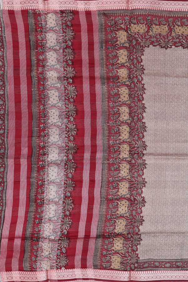 Chanderi Cotton Saree In Grey And Cream With Diamond Design