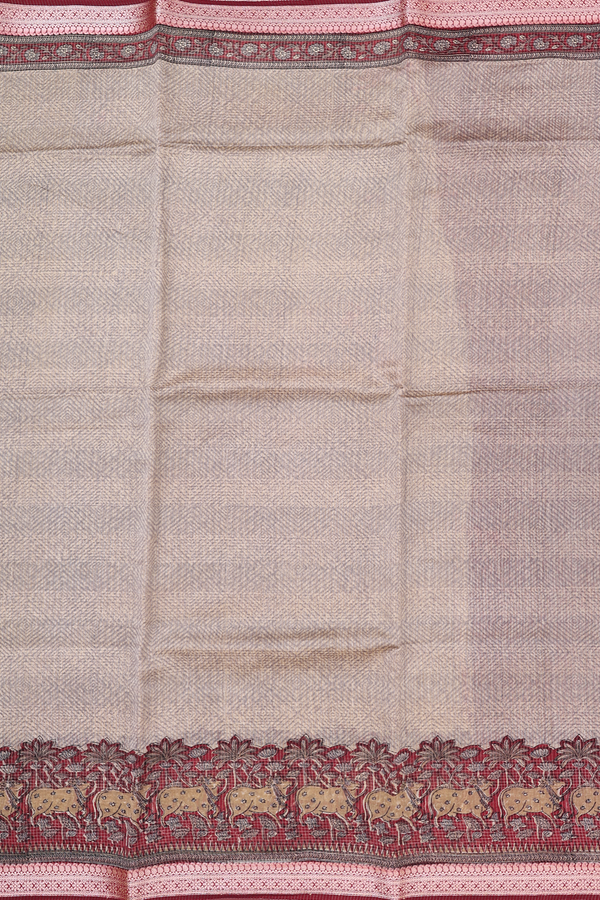 Chanderi Cotton Saree In Grey And Cream With Diamond Design