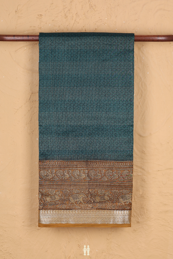 Chanderi Cotton Saree In Pine Green With Stripes Design