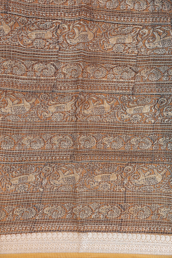 Chanderi Cotton Saree In Pine Green With Stripes Design