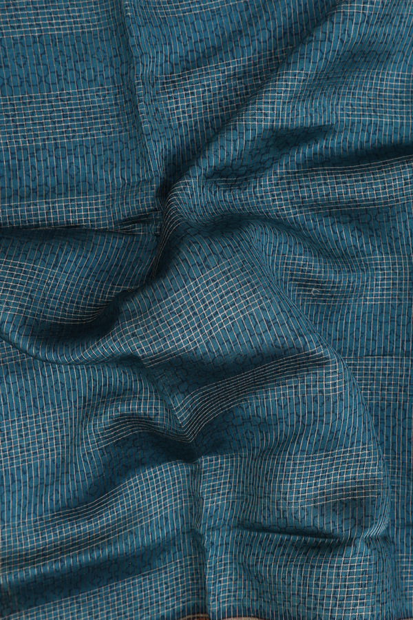 Chanderi Cotton Saree In Pine Green With Stripes Design
