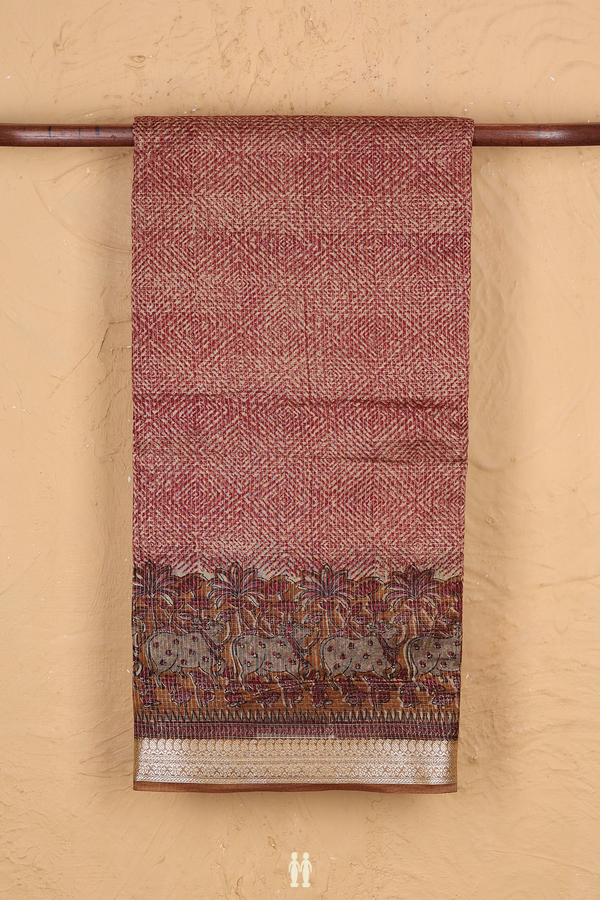 Chanderi Cotton Saree In Red And Cream With Diamond Design