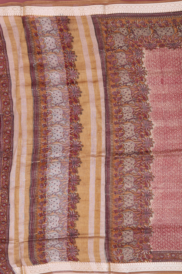 Chanderi Cotton Saree In Red And Cream With Diamond Design