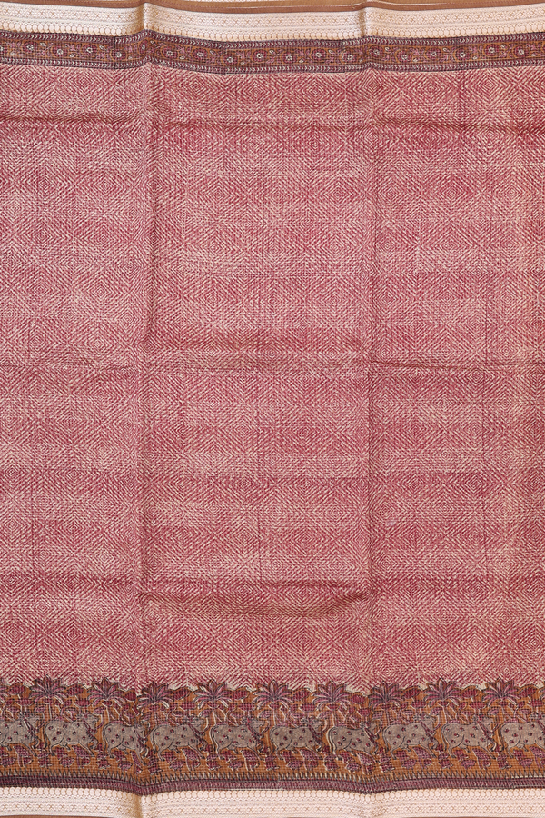 Chanderi Cotton Saree In Red And Cream With Diamond Design