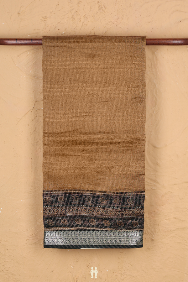 Chanderi Cotton Saree In Brown With Stripes Design