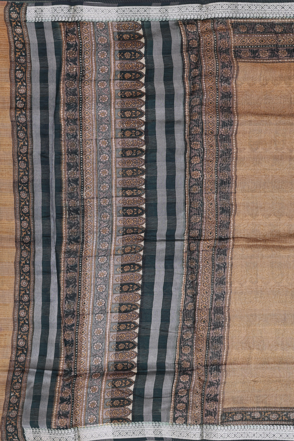 Chanderi Cotton Saree In Brown With Stripes Design