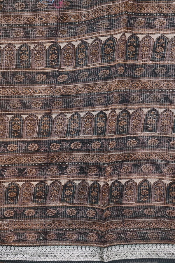 Chanderi Cotton Saree In Brown With Stripes Design