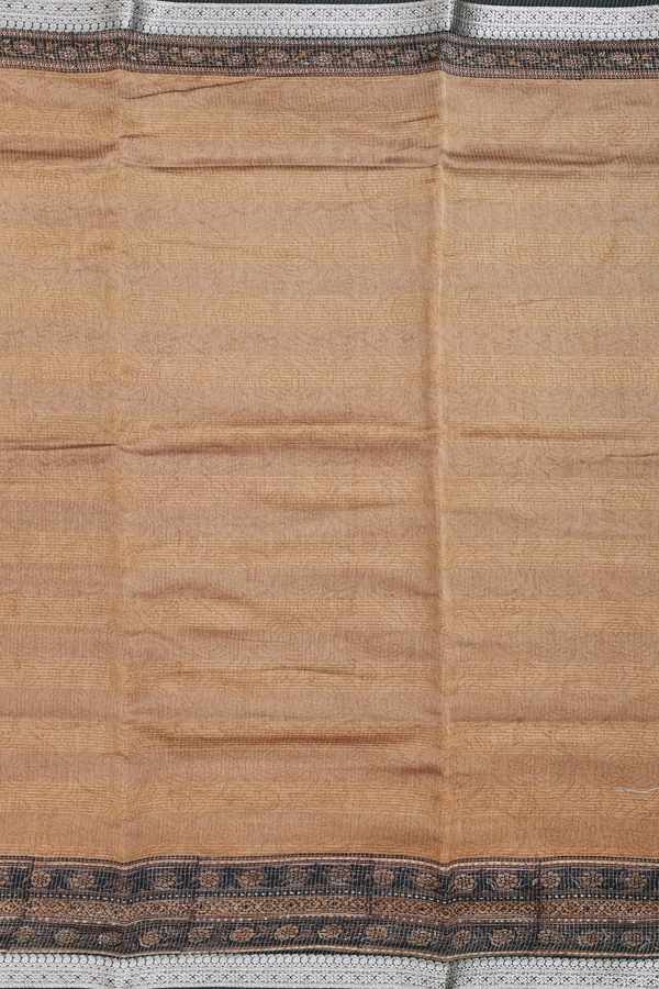 Chanderi Cotton Saree In Brown With Stripes Design